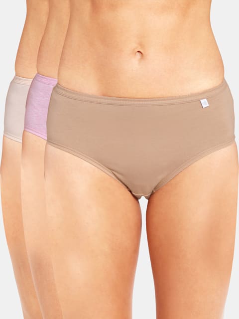 Jockey Women's High Coverage Super Combed Cotton Mid Waist Hipster With Concealed Waistband and StayFresh Treatment #1406 Plain -3 Pc Pack