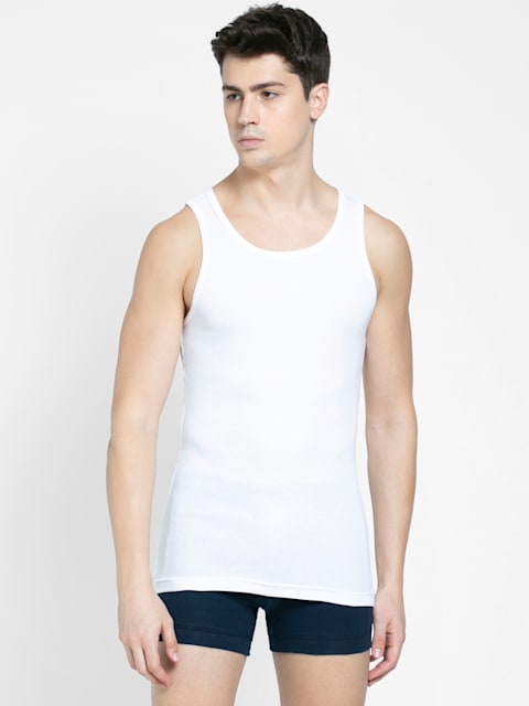 Jockey - Men's Super Combed Cotton Rib Round Neck Sleeveless Vest with Stay Fresh Properties - White - 8823 (2pc pack)