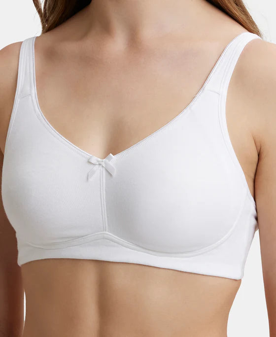 Jockey Women's Wirefree Non Padded Super Combed Cotton Elastane Stretch Full Coverage Everyday Bra with Concealed Shaper Panel and Broad Fabric Straps # FE41