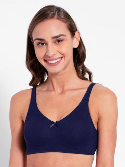 Jockey Women's Wirefree Non Padded Super Combed Cotton Elastane Stretch Full Coverage Everyday Bra with Concealed Shaper Panel and Broad Fabric Straps # FE41