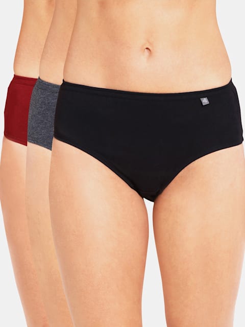 Jockey Women's High Coverage Super Combed Cotton Mid Waist Hipster With Concealed Waistband and StayFresh Treatment #1406 Plain -3 Pc Pack