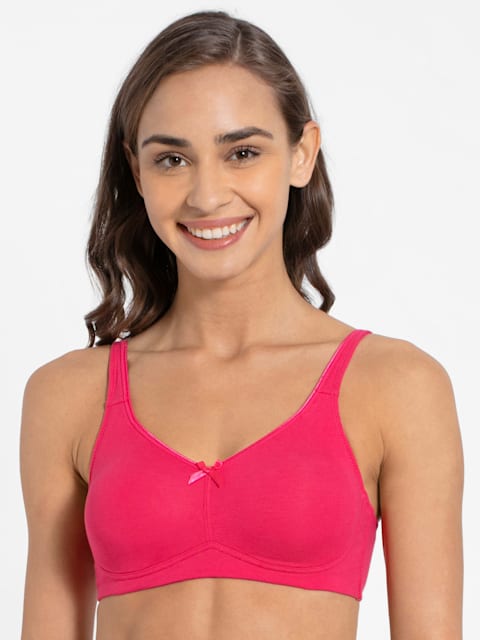 Jockey Women's Wirefree Non Padded Super Combed Cotton Elastane Stretch Full Coverage Everyday Bra with Concealed Shaper Panel and Broad Fabric Straps # FE41