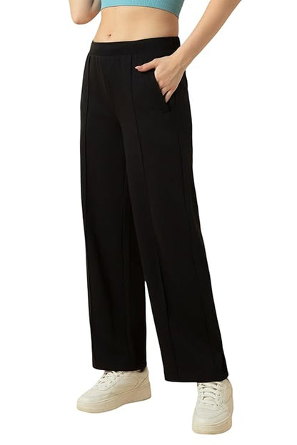 ALL DAY PANT - Van Heusen Women High Rise Athleisure Solid Wide Leg Pleated Pant - Functional Pocket, Relax Fit