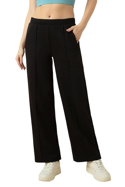 ALL DAY PANT - Van Heusen Women High Rise Athleisure Solid Wide Leg Pleated Pant - Functional Pocket, Relax Fit