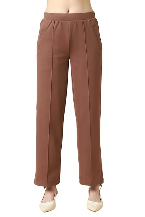 ALL DAY PANT - Van Heusen Women High Rise Athleisure Solid Wide Leg Pleated Pant - Functional Pocket, Relax Fit