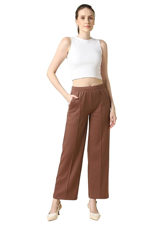 ALL DAY PANT - Van Heusen Women High Rise Athleisure Solid Wide Leg Pleated Pant - Functional Pocket, Relax Fit