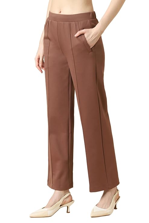ALL DAY PANT - Van Heusen Women High Rise Athleisure Solid Wide Leg Pleated Pant - Functional Pocket, Relax Fit