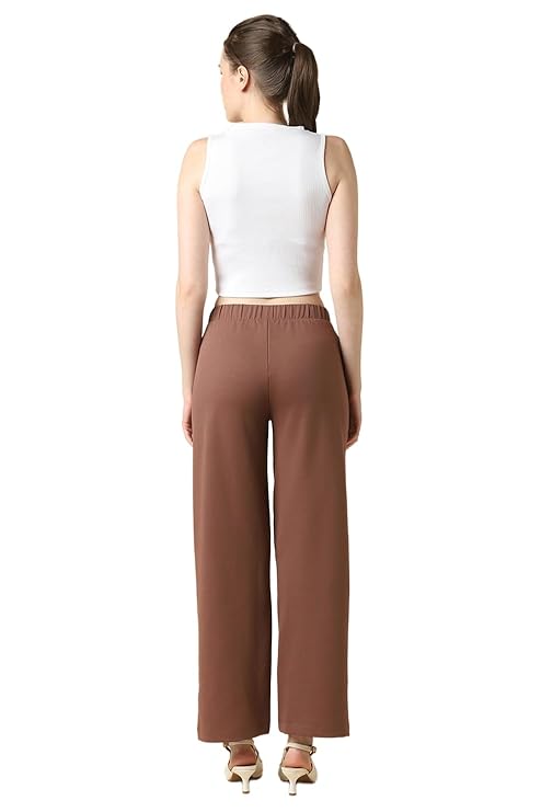 ALL DAY PANT - Van Heusen Women High Rise Athleisure Solid Wide Leg Pleated Pant - Functional Pocket, Relax Fit